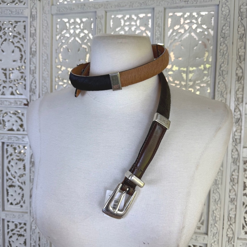 NEW Vtg Brighton Calf Hair Leather Color Block Belt Womens XXS/XS Western Boho